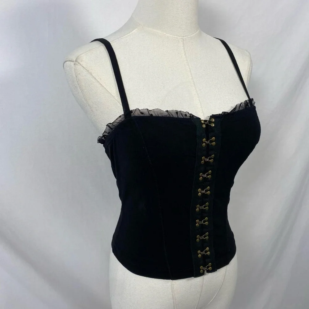 Free People black cami with mesh trim size xs grunge fairy whimsigoth - Picture 4 of 7